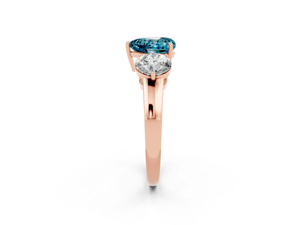 Rose gold Heart Cut Blue Topaz Three-Stone Ring with Prong Setting and Classic Band