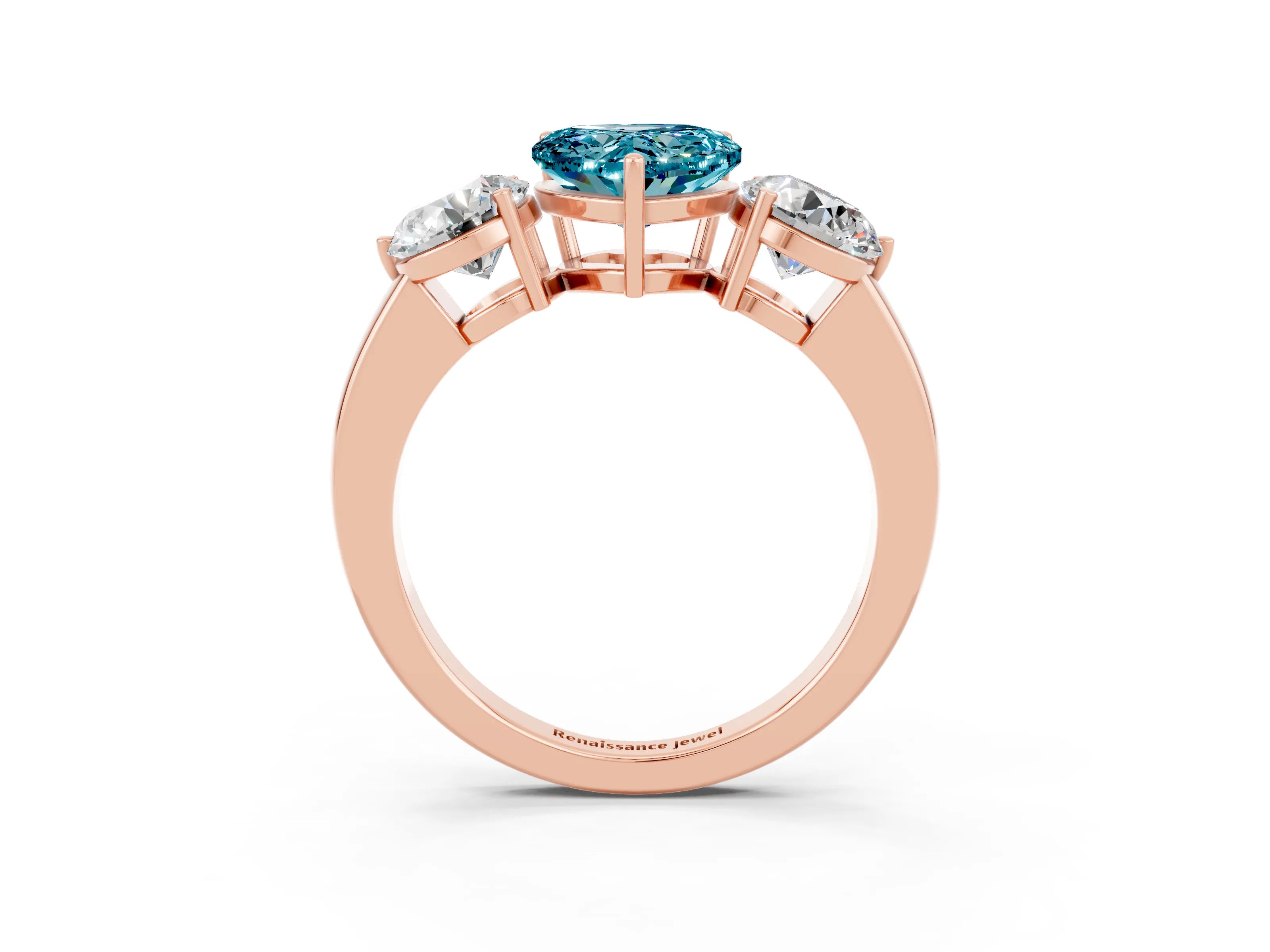 Rose gold Heart Cut Blue Topaz Three-Stone Ring with Prong Setting and Classic Band_3