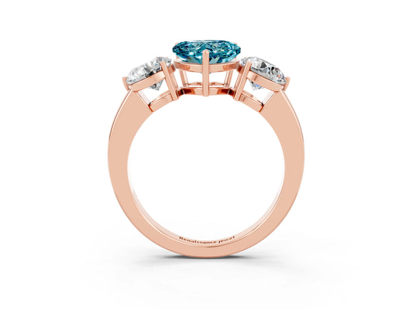 Rose gold Heart Cut Blue Topaz Three-Stone Ring with Prong Setting and Classic Band