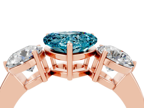 Rose gold Heart Cut Blue Topaz Three-Stone Ring with Prong Setting and Classic Band_4