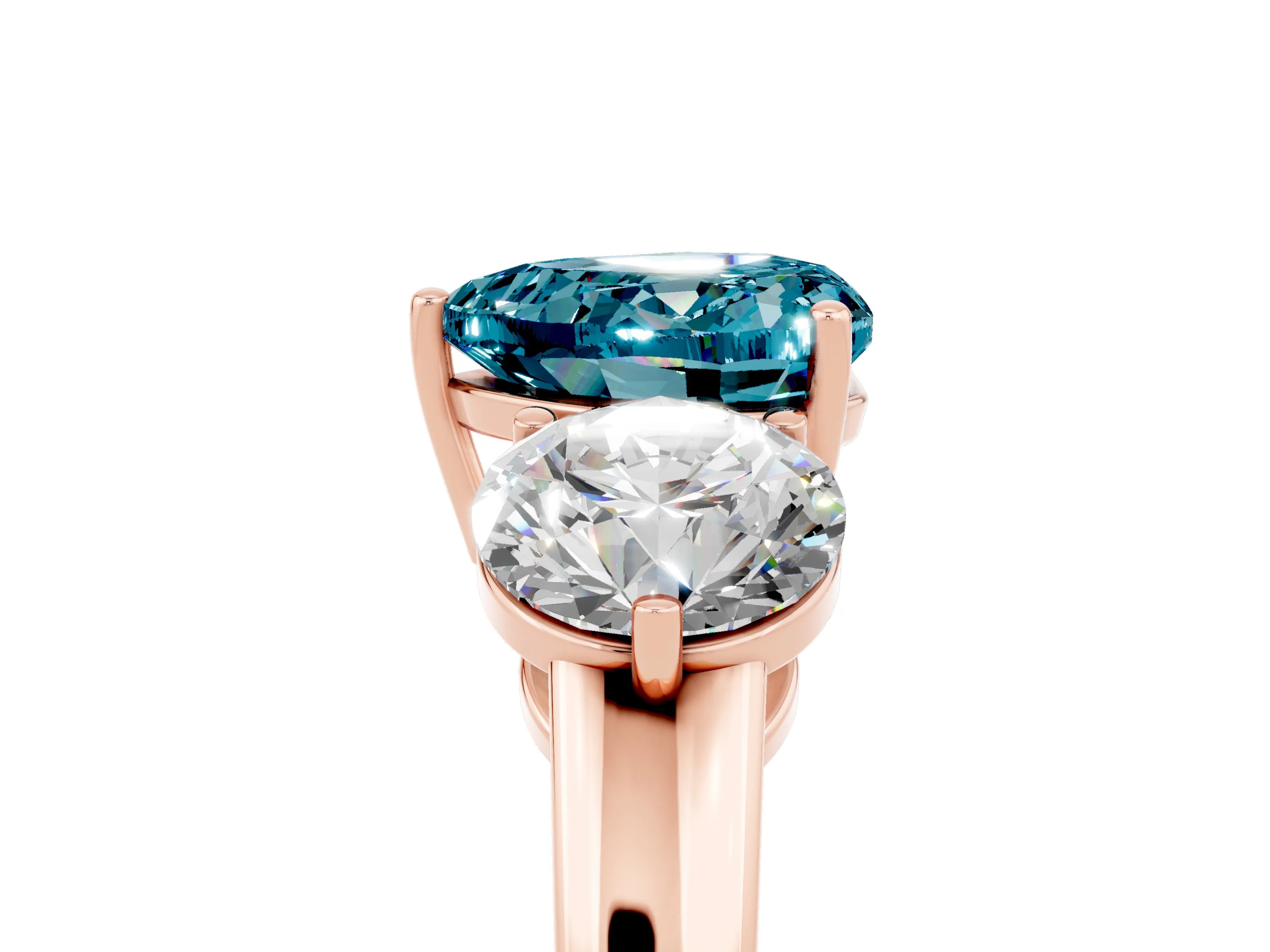 Rose gold Heart Cut Blue Topaz Three-Stone Ring with Prong Setting and Classic Band_5