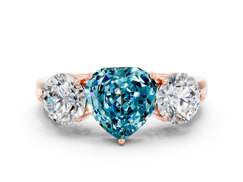 Rose gold Heart Cut Blue Topaz Three-Stone Ring with Prong Setting and Classic Band