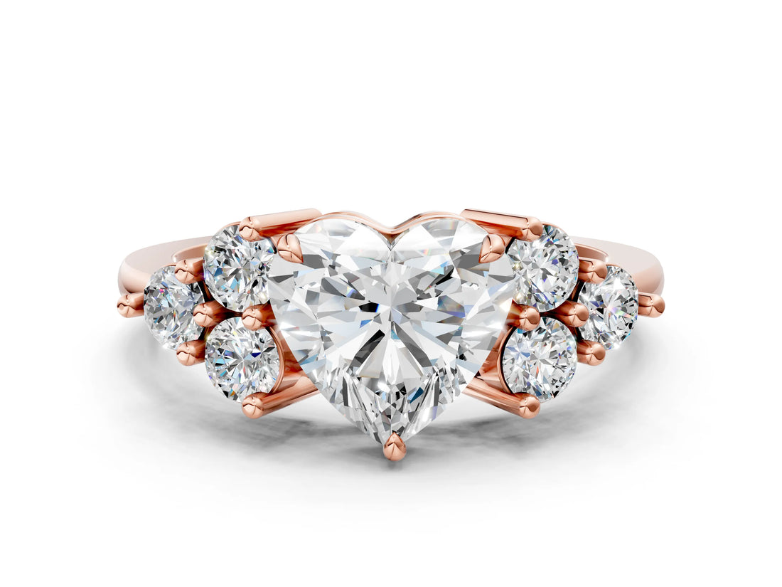 Rose gold Heart Cut Brilliant Diamond Cluster Accent Solitaire Ring with Prong Setting_15