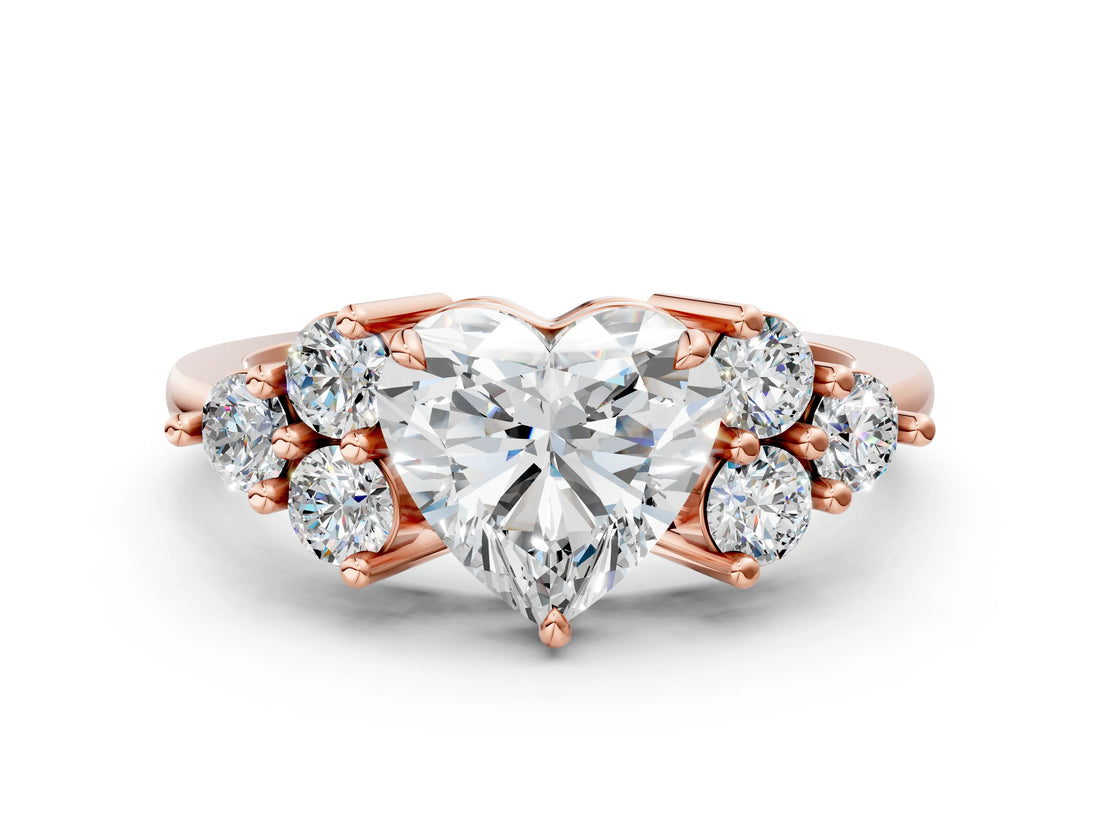 Rose gold Heart Cut Brilliant Diamond Cluster Accent Solitaire Ring with Prong Setting_3