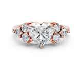Rose gold Heart Cut Brilliant Diamond Cluster Accent Solitaire Ring with Prong Setting_3
