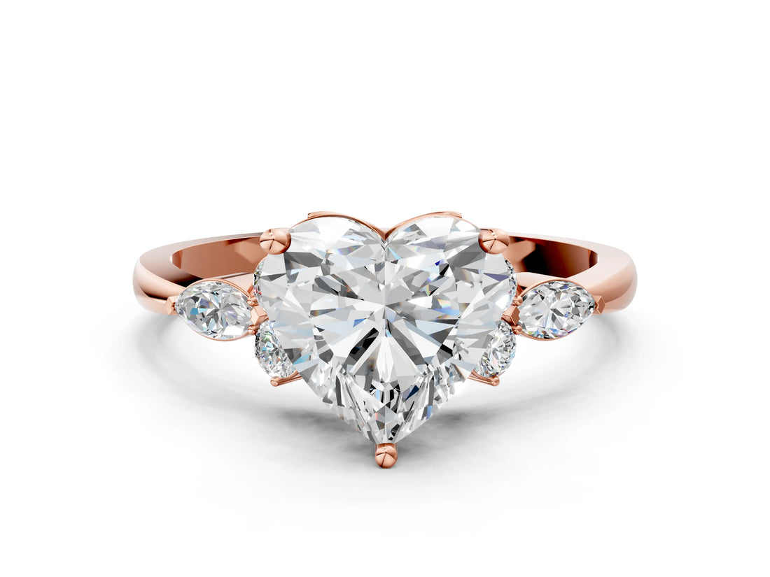 Rose gold Heart Cut Brilliant Diamond Solitaire Ring with Pear Side Stones and Four-Prong Setting_3