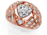Rose gold Heart Cut Brilliant Halo Pave Diamond Milgrain Ring_10
