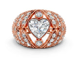 Rose gold Heart Cut Brilliant Halo Pave Diamond Milgrain Ring_9