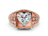 Rose gold Heart Cut Brilliant Milgrain Filigree Diamond Ring with Square Prong Setting_13