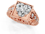 Rose gold Heart Cut Brilliant Milgrain Filigree Diamond Ring with Square Prong Setting_14