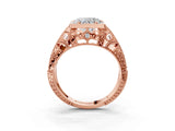 Rose gold Heart Cut Brilliant Milgrain Filigree Diamond Ring with Square Prong Setting_16