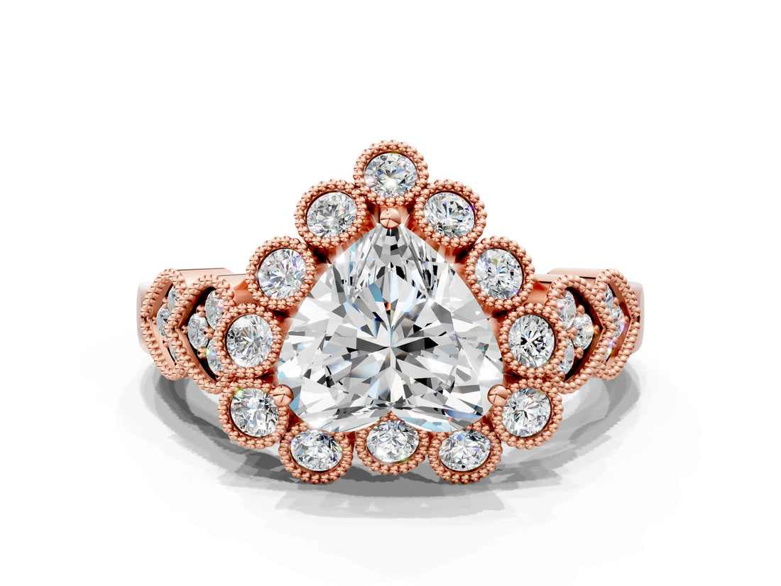 Rose gold Heart Cut Brilliant Milgrain Pave Heart Band Solitaire Ring_3