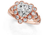 Rose gold Heart Cut Brilliant Milgrain Pave Heart Band Solitaire Ring_4