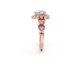 Rose gold Heart Cut Brilliant Milgrain Pave Heart Band Solitaire Ring_5