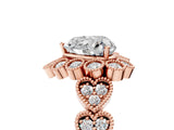 Rose gold Heart Cut Brilliant Milgrain Pave Heart Band Solitaire Ring_8
