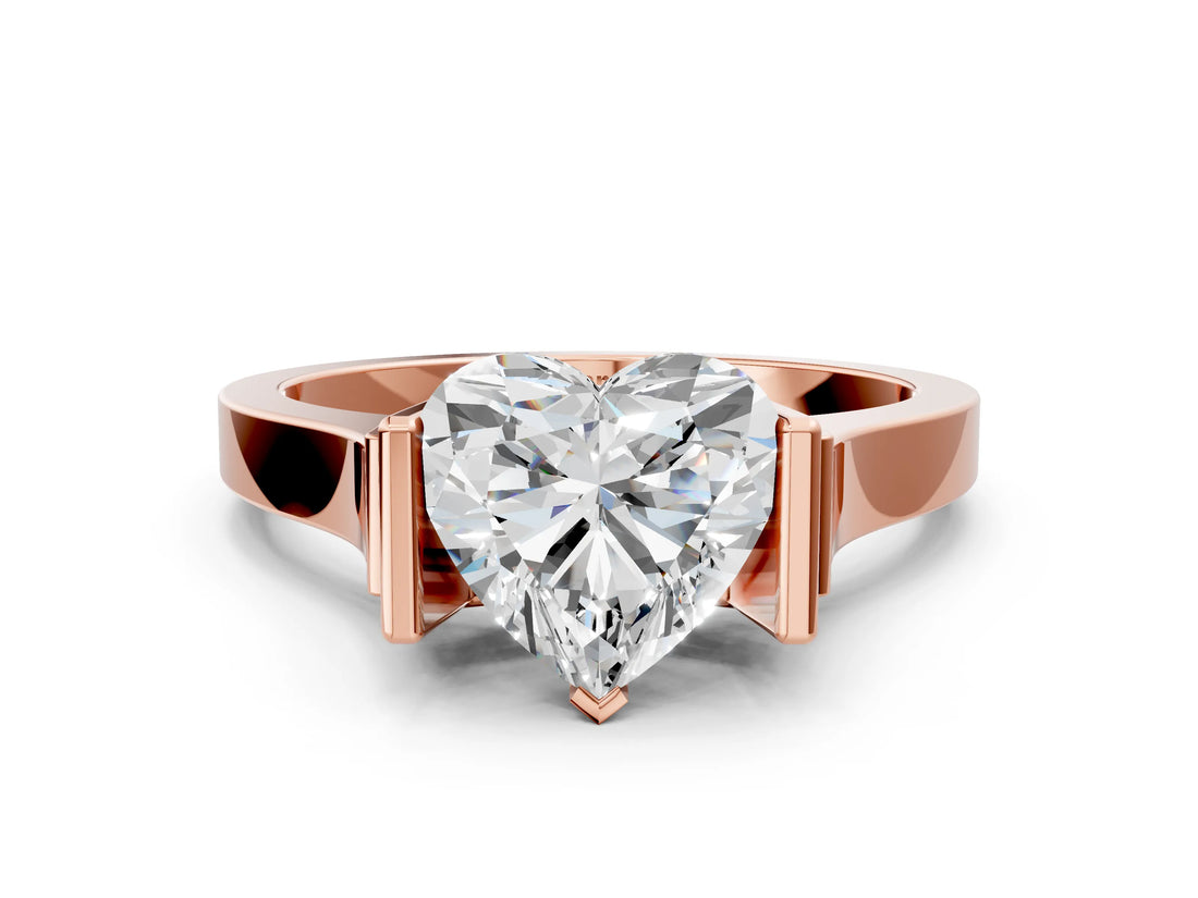 Rose gold Heart Cut Brilliant Solitaire Diamond Ring with Channel Set Band and Bar Prong Setting_8