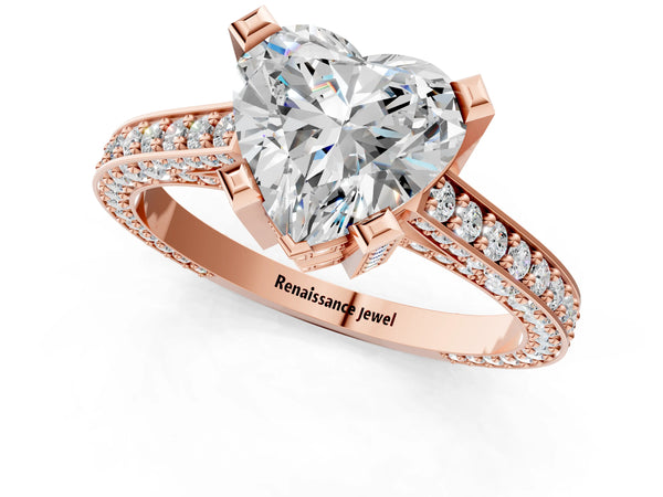 Rose gold Heart Cut Brilliant Split Shank Pave Solitaire Ring with Four-Prong Setting