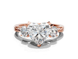 Rose gold Heart Cut Brilliant Three-Stone Diamond Ring with Pavé Band and Four-Prong Setting_3