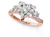 Rose gold Heart Cut Brilliant Three-Stone Diamond Ring with Pavé Band and Four-Prong Setting_4