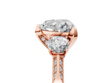 Rose gold Heart Cut Brilliant Three-Stone Diamond Ring with Pavé Band and Four-Prong Setting_8