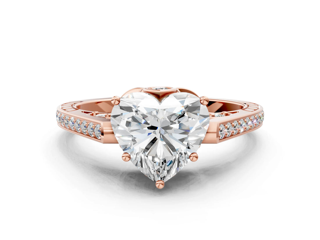 Rose gold Heart Cut Cathedral Pave Diamond Engagement Ring with Six-Prong Setting_32