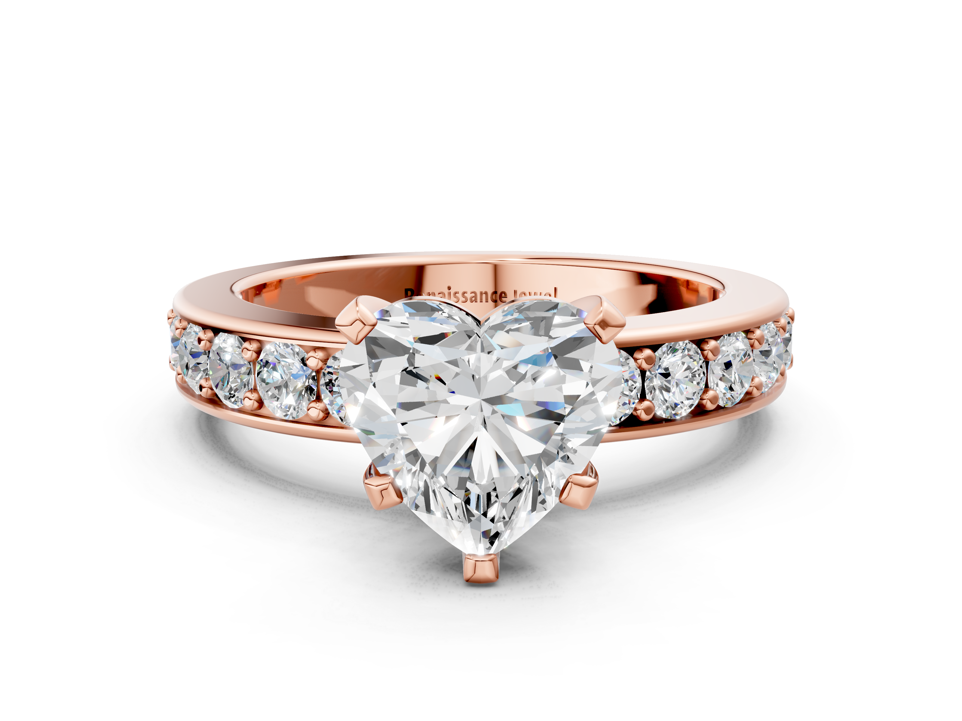 Rose gold Heart Cut Channel Set Diamond Engagement Ring with Four-Prong Setting_233