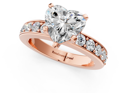 Rose gold Heart Cut Channel Set Diamond Engagement Ring with Four-Prong Setting_234