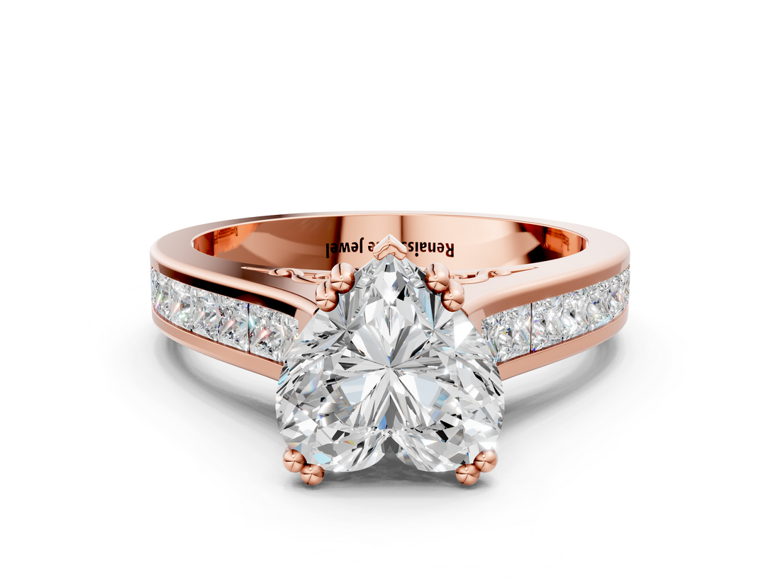 Rose gold Heart Cut Channel Set Solitaire Engagement Ring with Prong Setting_33