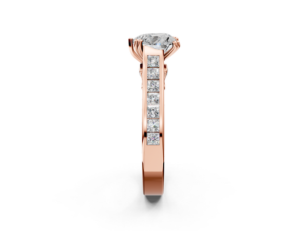 Rose Gold Heart-Shaped Channel Set Solitaire Engagement Ring Setting with Double Claw Prongs