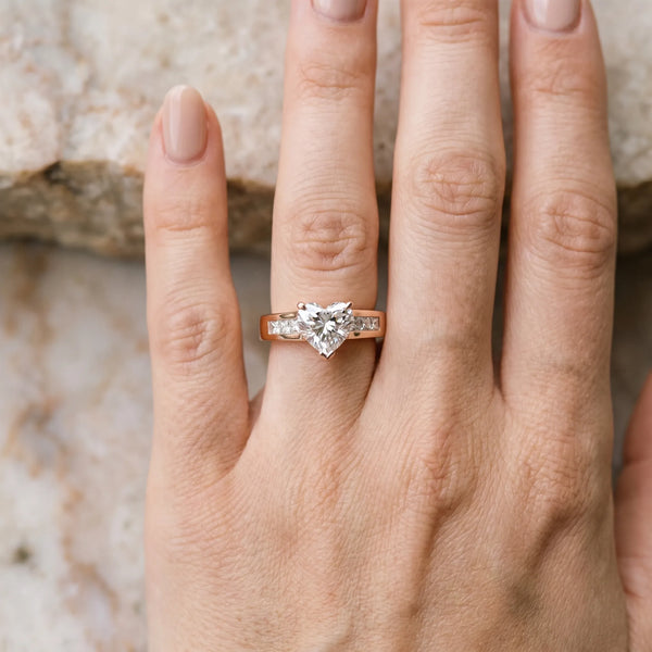 Rose gold Heart Cut Channel Set Solitaire Ring with Four-Prong Setting