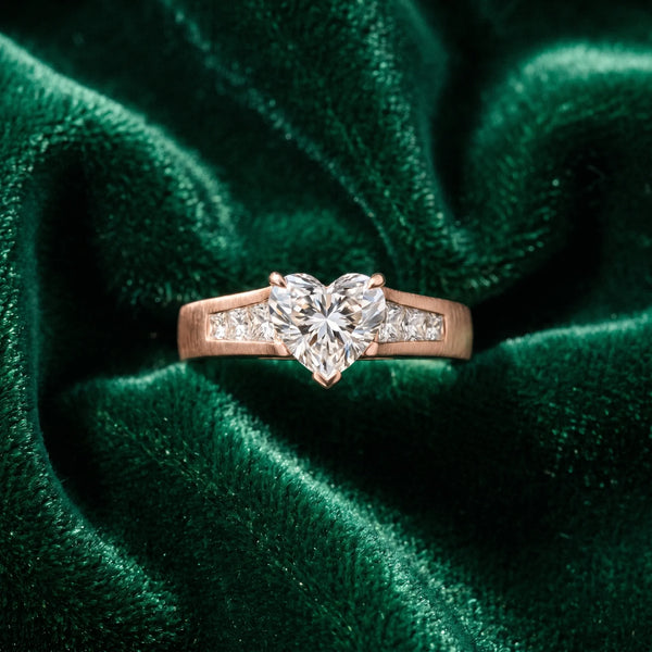Rose gold Heart Cut Channel Set Solitaire Ring with Four-Prong Setting