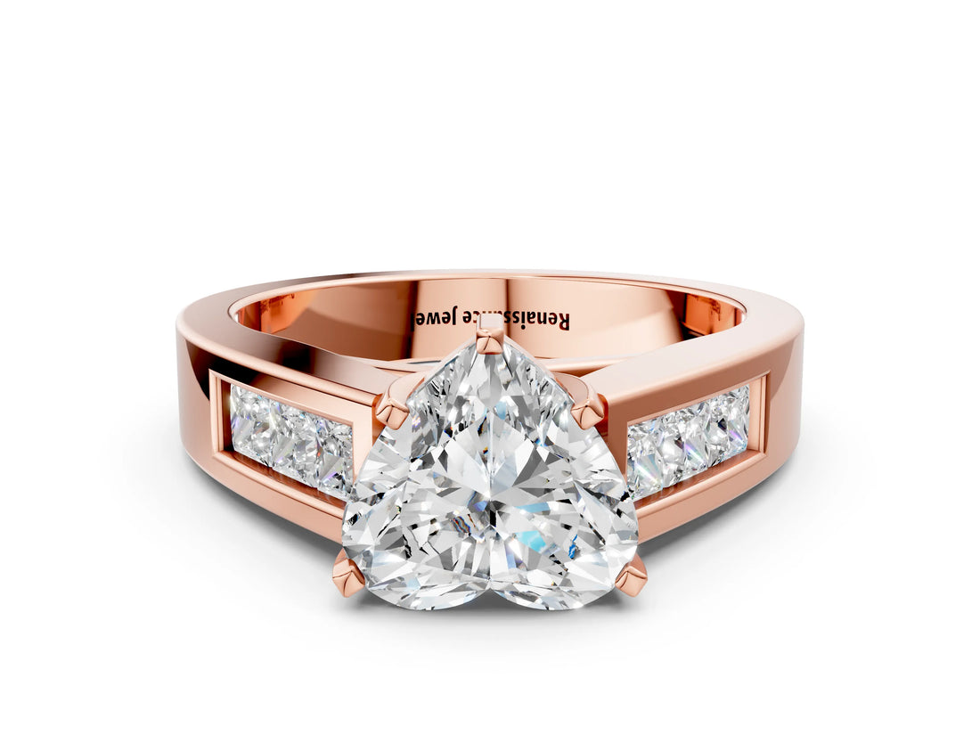 Rose gold Heart Cut Channel Set Solitaire Ring with Four-Prong Setting_6