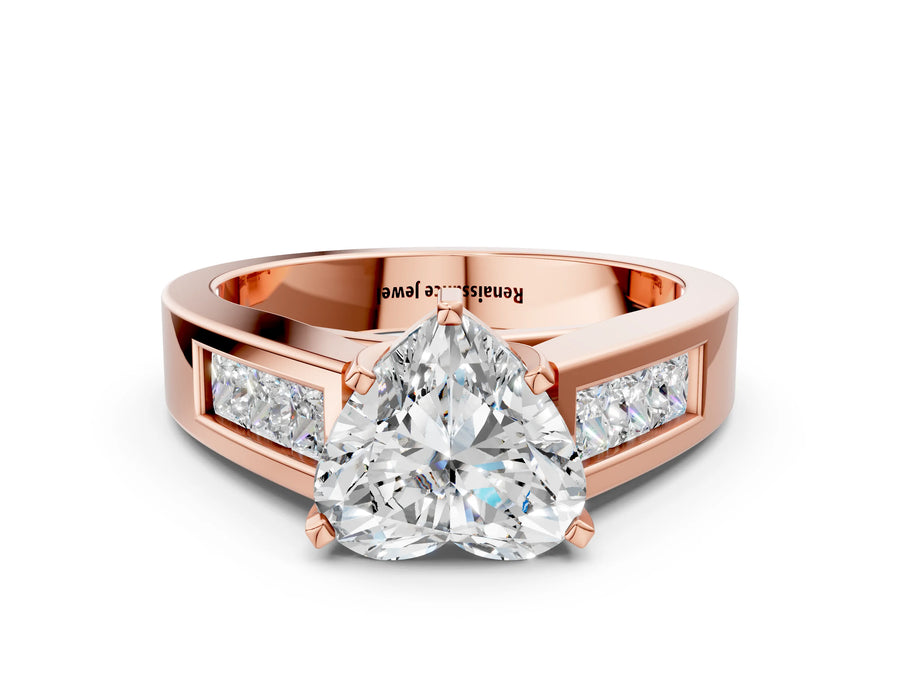 Rose gold Heart Cut Channel Set Solitaire Ring with Four-Prong Setting