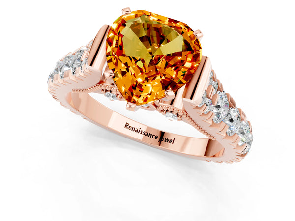 Rose gold Heart Cut Citrine Classic Solitaire Ring with Pavé Band and Four-Prong Setting