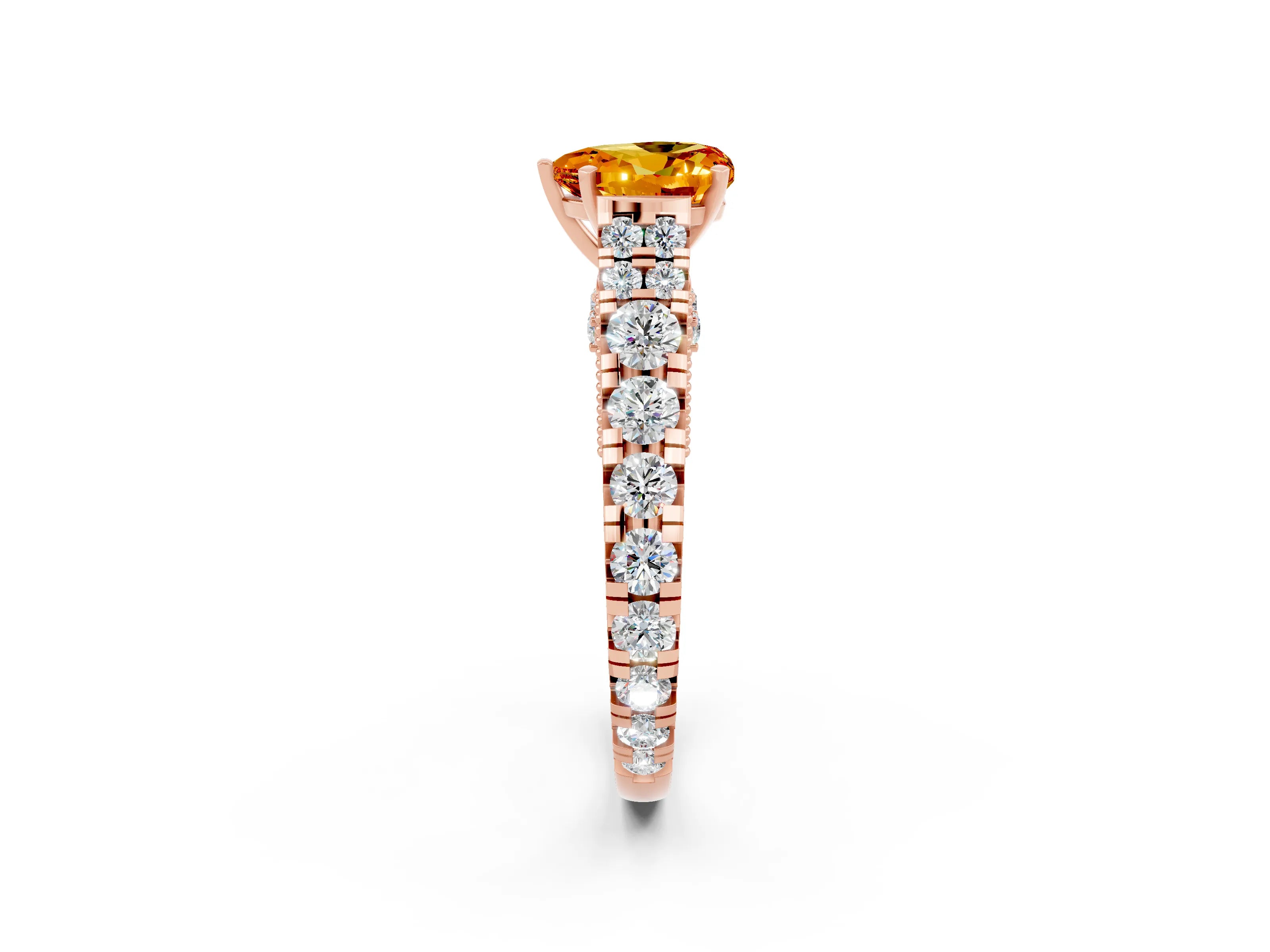 Rose gold Heart Cut Citrine Classic Solitaire Ring with Pavé Band and Four-Prong Setting_2
