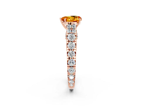 Rose gold Heart Cut Citrine Classic Solitaire Ring with Pavé Band and Four-Prong Setting_2