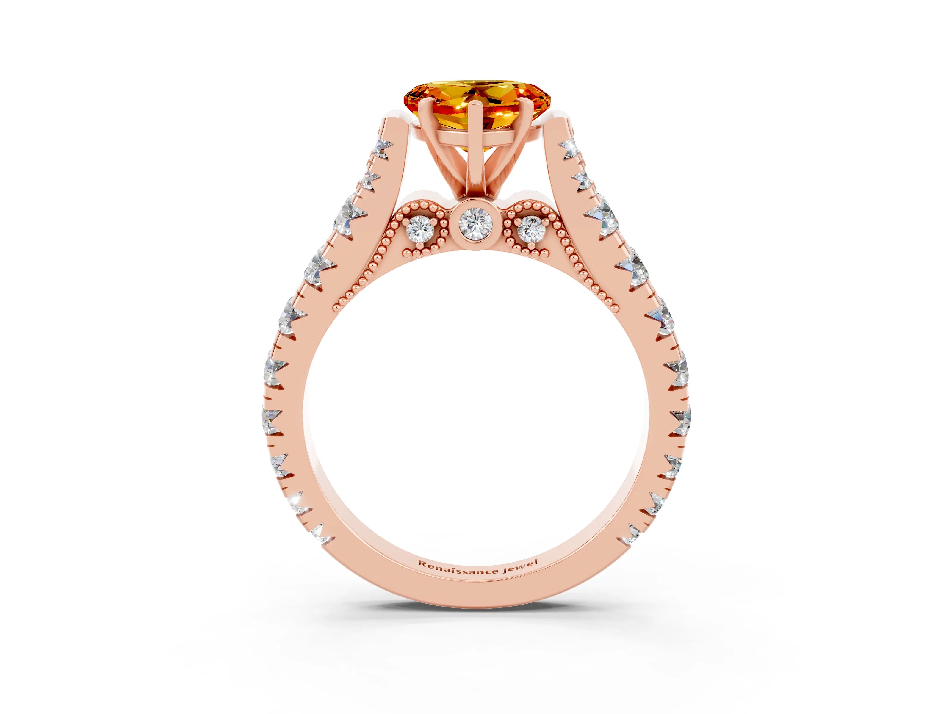 Rose gold Heart Cut Citrine Classic Solitaire Ring with Pavé Band and Four-Prong Setting_3