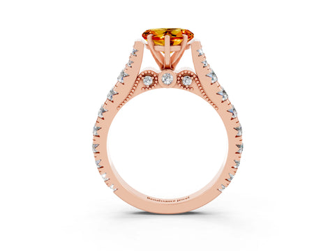 Rose gold Heart Cut Citrine Classic Solitaire Ring with Pavé Band and Four-Prong Setting_3