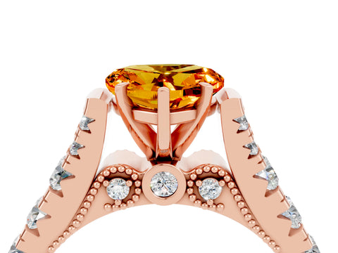 Rose gold Heart Cut Citrine Classic Solitaire Ring with Pavé Band and Four-Prong Setting_4