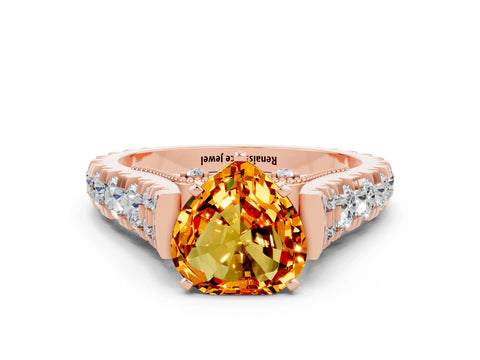 Rose gold Heart Cut Citrine Classic Solitaire Ring with Pavé Band and Four-Prong Setting