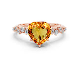Rose gold Heart Cut Citrine Cluster Side Stone Solitaire Ring with Prong Setting_24