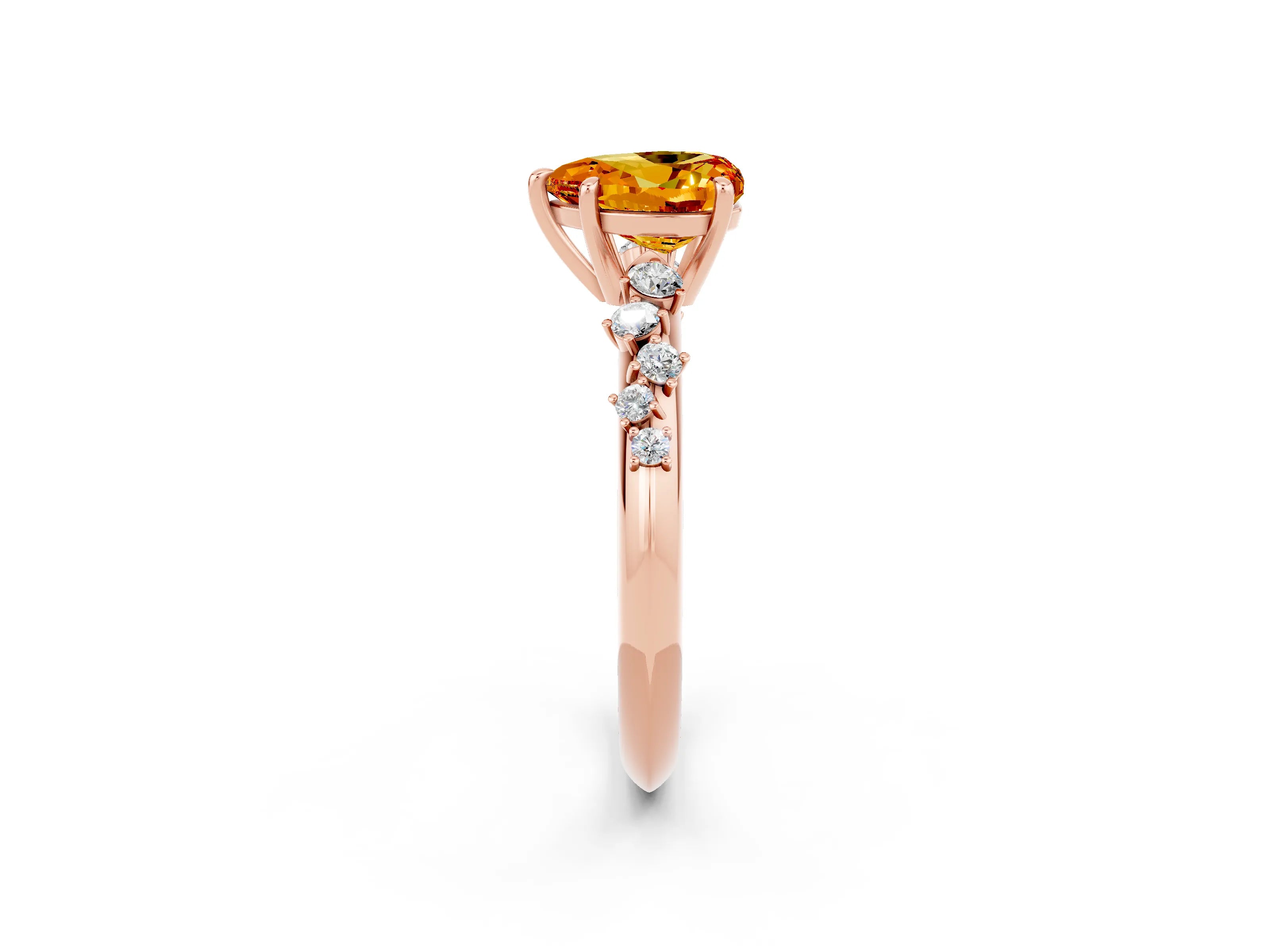 Rose gold Heart Cut Citrine Cluster Side Stone Solitaire Ring with Prong Setting_26