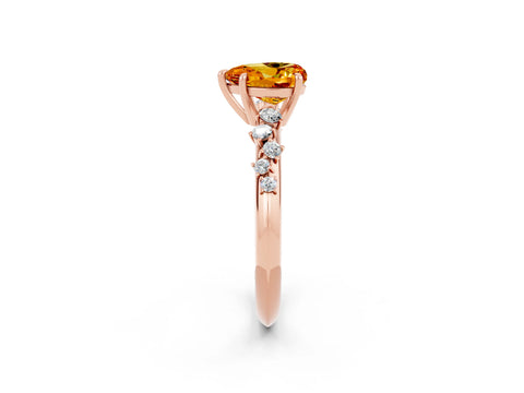 Rose gold Heart Cut Citrine Cluster Side Stone Solitaire Ring with Prong Setting_26