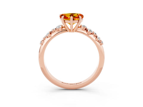 Rose gold Heart Cut Citrine Cluster Side Stone Solitaire Ring with Prong Setting_27