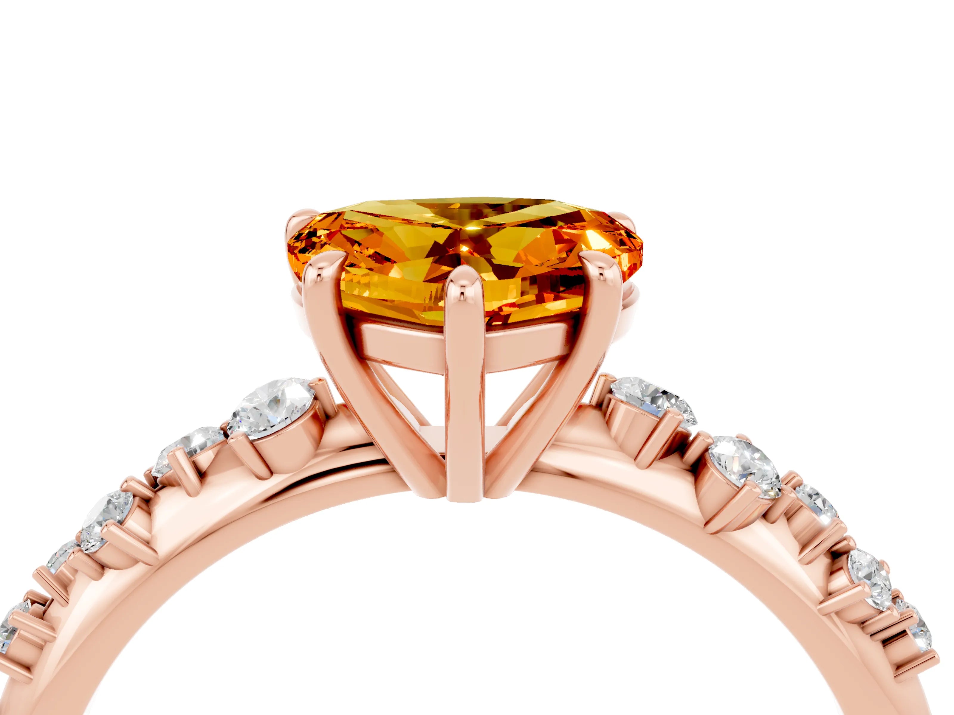 Rose gold Heart Cut Citrine Cluster Side Stone Solitaire Ring with Prong Setting_28