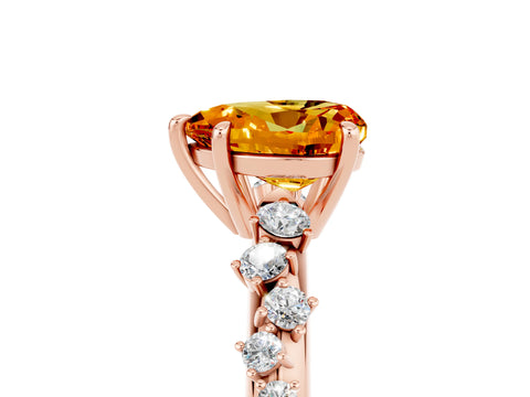 Rose gold Heart Cut Citrine Cluster Side Stone Solitaire Ring with Prong Setting_29
