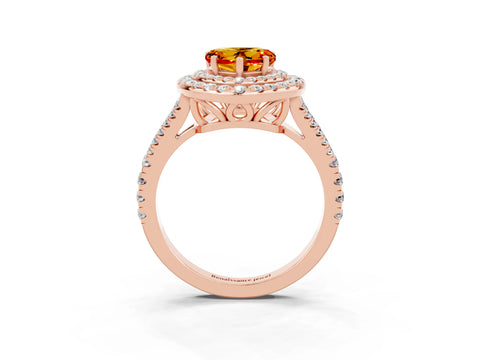 Rose gold Heart Cut Citrine Double Halo Ring with Pavé Band and Prong Setting_15