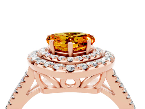 Rose gold Heart Cut Citrine Double Halo Ring with Pavé Band and Prong Setting_16