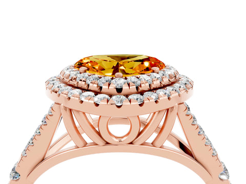 Rose gold Heart Cut Citrine Double Halo Ring with Split Shank and Prong Setting_16