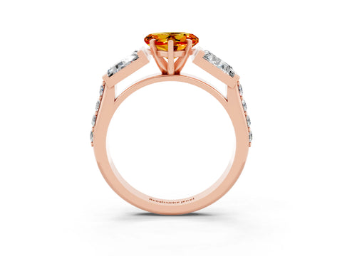Rose gold Heart Cut Citrine Engagement Ring with Baguette Side Stones and Channel Set Band_3
